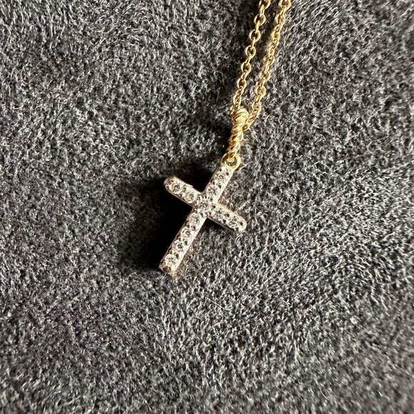 David Yurman Cable Cross Necklace w/ Pavé White Diamonds & 18K Yellow Gold - 18" - Picture 7 of 16
